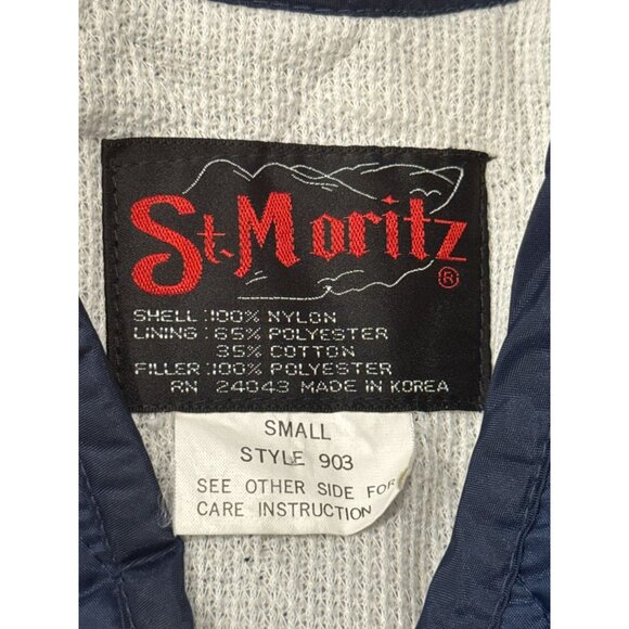VINTAGE 70s Quilted Nylon Navy St. Moritz Vest Front Pocket Small Made in Korea - Picture 2 of 9